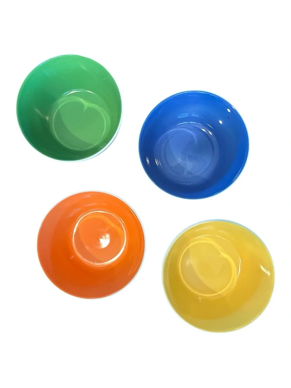 Crate&Barrel Set of 4 Colorful Ceramic Bowls - Yellow, Orange, Blue, Green